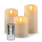 TETOU 3pcs LED Flameless Candles Outdoor Battery Fake Plastic Pillar Candles with Remote Control Ivory White