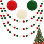 TETOU 3pk Christmas Pom Pom Garland Red Green White  Hanging Felt Ball String Banner Xmas Birthday Party Supplies