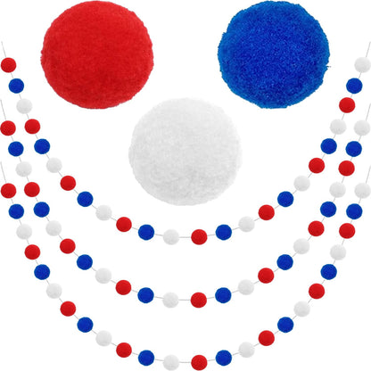 TETOU 3pk Christmas Pom Pom Garland Red Green White  Hanging Felt Ball String Banner Xmas Birthday Party Supplies