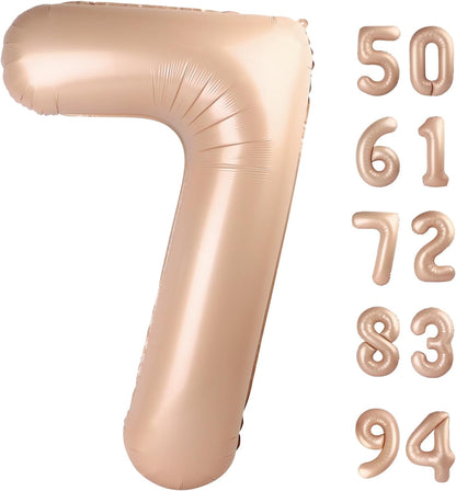 TETOU 40 Inch Cream / Light Brown Number Balloons, Large Big Digit Helium Foil Balloon for Birthday Party