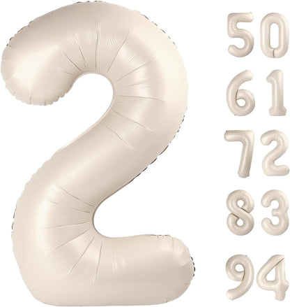 TETOU 40 Inch Cream / Light Brown Number Balloons, Large Big Digit Helium Foil Balloon for Birthday Party