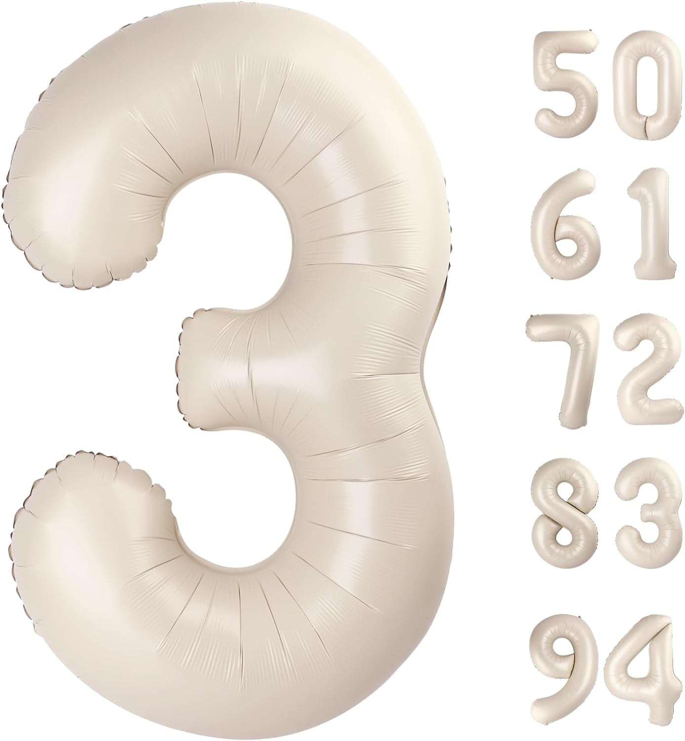 TETOU 40 Inch Cream / Light Brown Number Balloons, Large Big Digit Helium Foil Balloon for Birthday Party