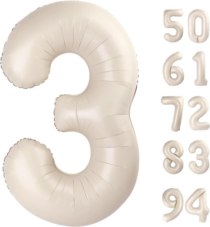TETOU 40 Inch Cream / Light Brown Number Balloons, Large Big Digit Helium Foil Balloon for Birthday Party
