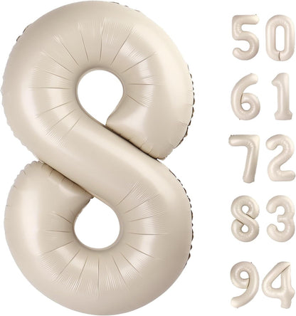 TETOU 40 Inch Cream / Light Brown Number Balloons, Large Big Digit Helium Foil Balloon for Birthday Party
