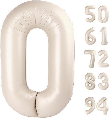 TETOU 40 Inch Cream / Light Brown Number Balloons, Large Big Digit Helium Foil Balloon for Birthday Party