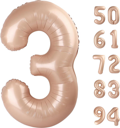 TETOU 40 Inch Cream / Light Brown Number Balloons, Large Big Digit Helium Foil Balloon for Birthday Party