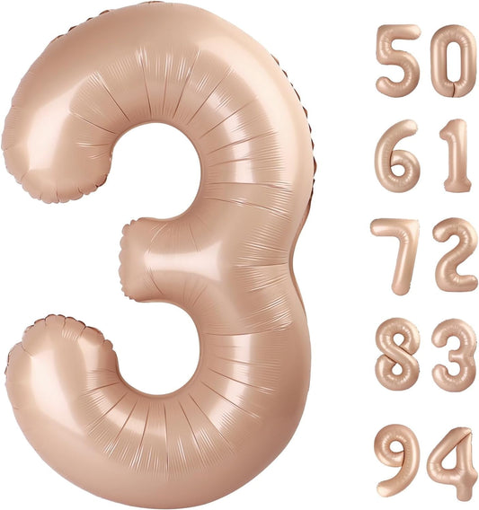 TETOU 40 Inch Cream / Light Brown Number Balloons, Large Big Digit Helium Foil Balloon for Birthday Party
