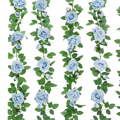 TETOU 4pcs Flower Garland, Faux Artificial Floral Garland Fake Rose Hanging Vine for Wedding Arch Garden Ceremony Background Outdoor Wall Decoration - Pink