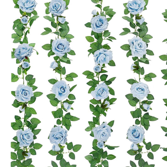 TETOU 4pcs Flower Garland, Faux Artificial Floral Garland Fake Rose Hanging Vine for Wedding Arch Garden Ceremony Background Outdoor Wall Decoration - Blue