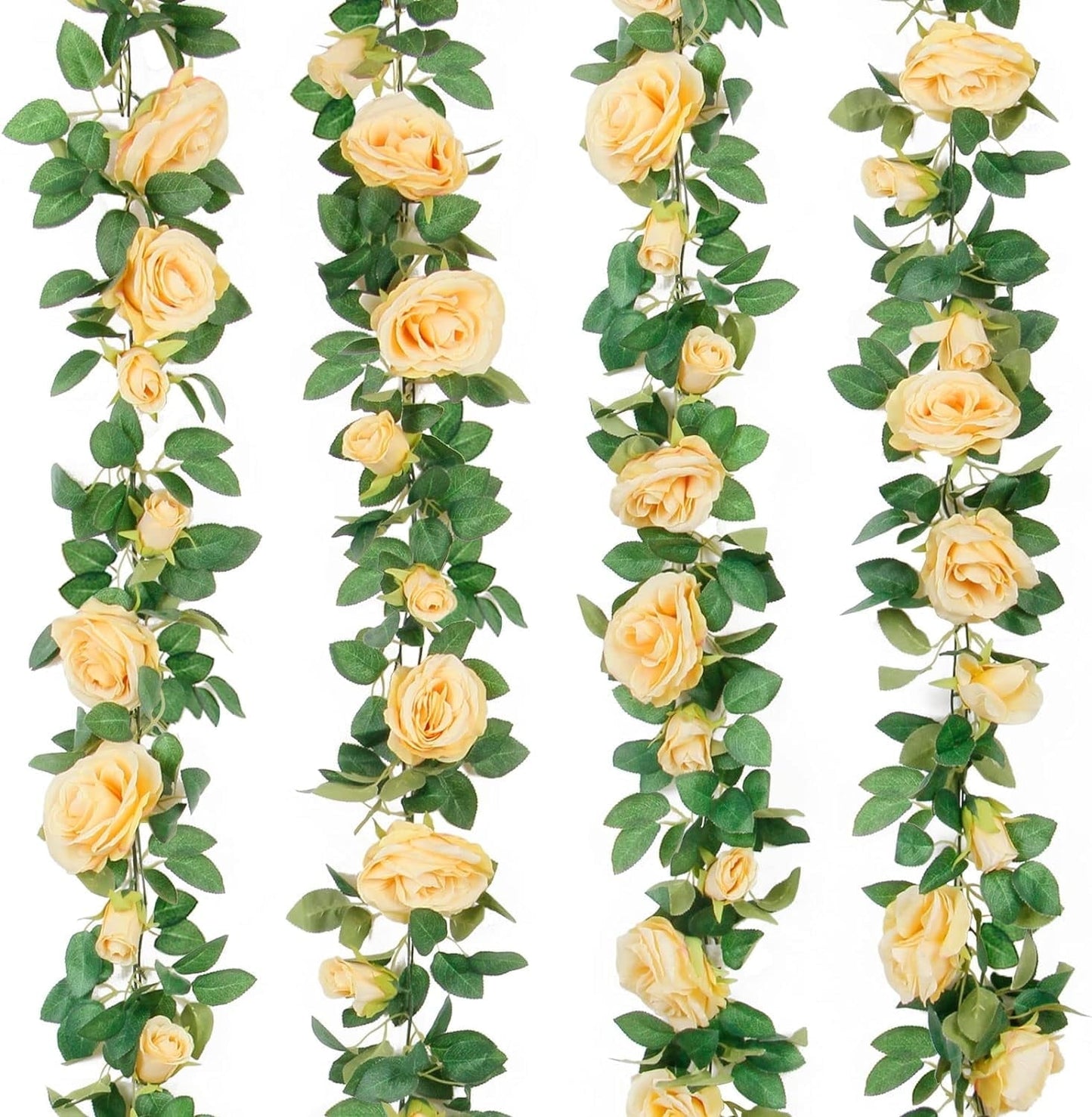 TETOU 4pcs Flower Garland, Faux Artificial Floral Garland Fake Rose Hanging Vine for Wedding Arch Garden Ceremony Background Outdoor Wall Decoration - White