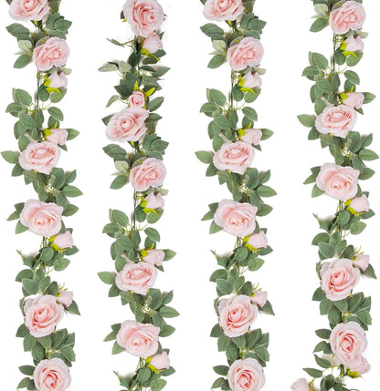 TETOU 4pcs Flower Garland, Faux Artificial Floral Garland Fake Rose Hanging Vine for Wedding Arch Garden Ceremony Background Outdoor Wall Decoration - Blue