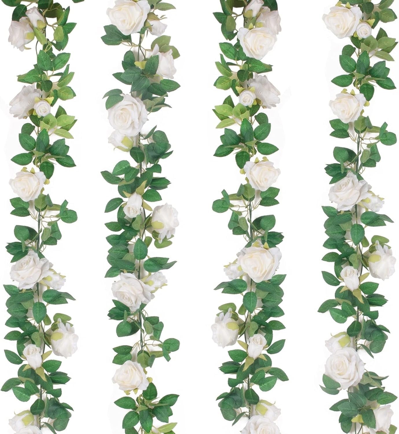 TETOU 4pcs Flower Garland, Faux Artificial Floral Garland Fake Rose Hanging Vine for Wedding Arch Garden Ceremony Background Outdoor Wall Decoration - Pink
