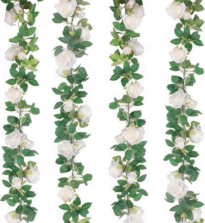 TETOU 4pcs Flower Garland, Faux Artificial Floral Garland Fake Rose Hanging Vine for Wedding Arch Garden Ceremony Background Outdoor Wall Decoration - Pink