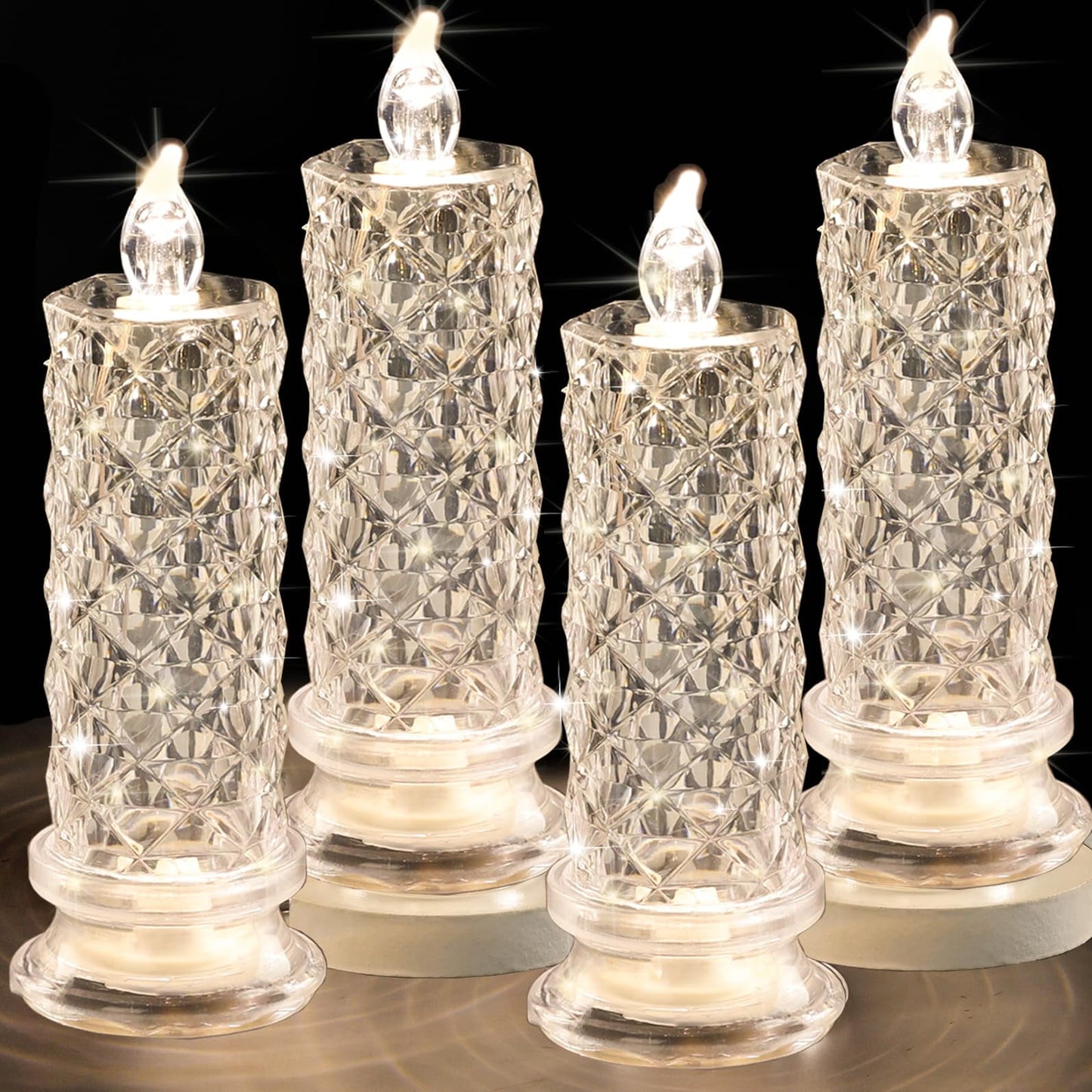 TETOU 4pcs LED Flameless Candles Rose Shadow Romantic Battery Operated Candle Valentine's Day Wedding Centerpieces Decor