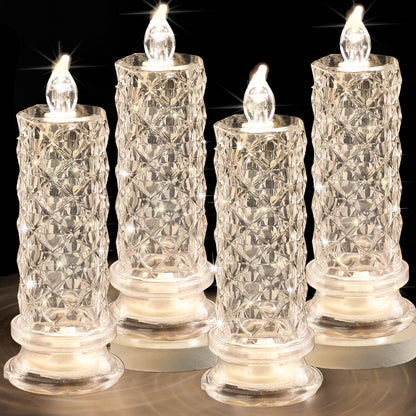 TETOU 4pcs LED Flameless Candles Rose Shadow Romantic Battery Operated Candle Valentine's Day Wedding Centerpieces Decor
