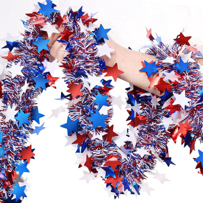 TETOU 4th of July Garland Decor,50Ft Blue Red White Patriotic Garland for Tree Home Fireplace Parade  Independence Day Party Indoor Outdoor Decoration