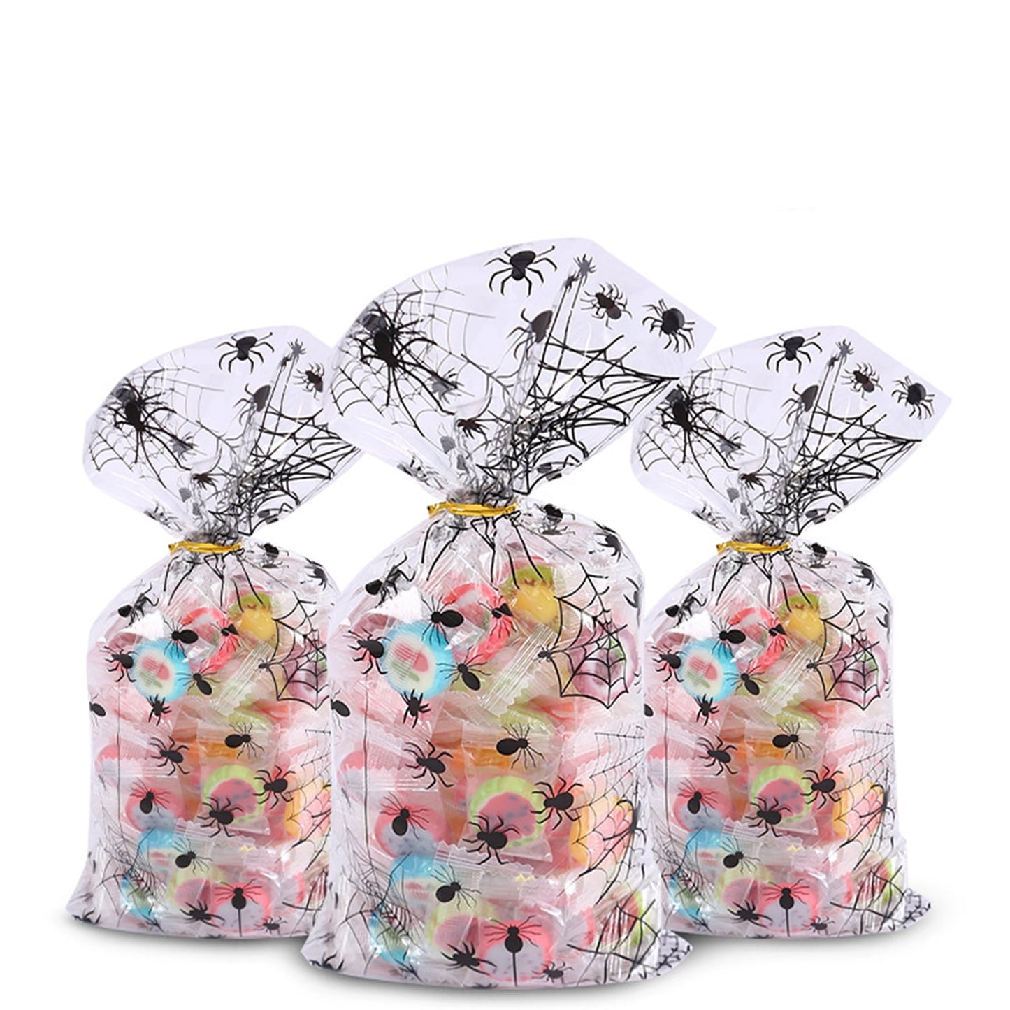 TETOU 50Pcs Hallowe'en Cellophane Treat Bags, 4.92*10.93" Multi Color Candy Bags Bats Pumpkin and Witch Halloween Goody Bags with Twist Ties for Snacks Cookies Packing Halloween Party Favor