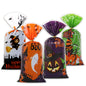 TETOU 50Pcs Hallowe'en Cellophane Treat Bags, 4.92*10.93" Multi Color Candy Bags Bats Pumpkin and Witch Halloween Goody Bags with Twist Ties for Snacks Cookies Packing Halloween Party Favor
