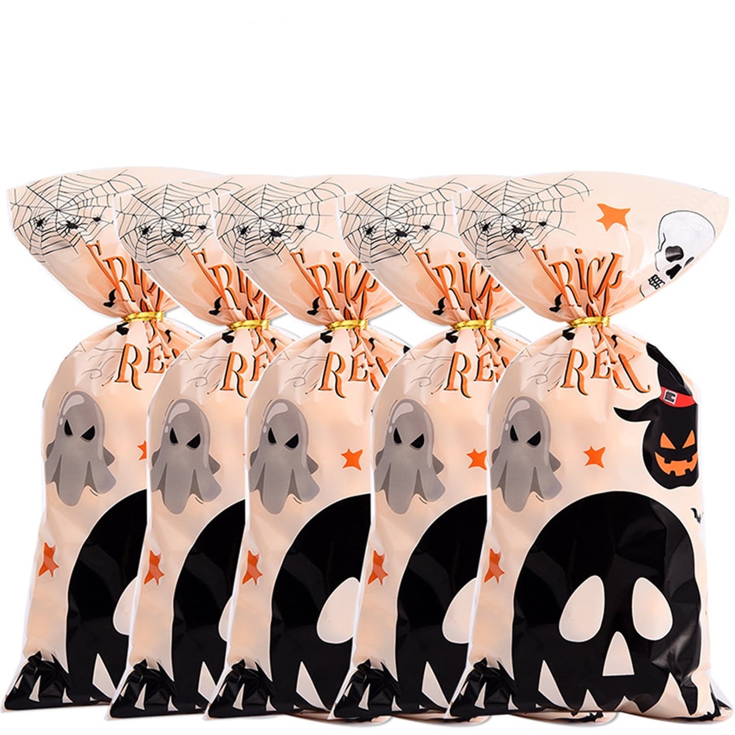 TETOU 50Pcs Halloween Cellophane Treat Bags, 4.92*10.93" Multi Color Candy Bags Bats Pumpkin and Witch Halloween Goody Bags with Twist Ties for Snacks Cookies Packing Halloween Party Favor