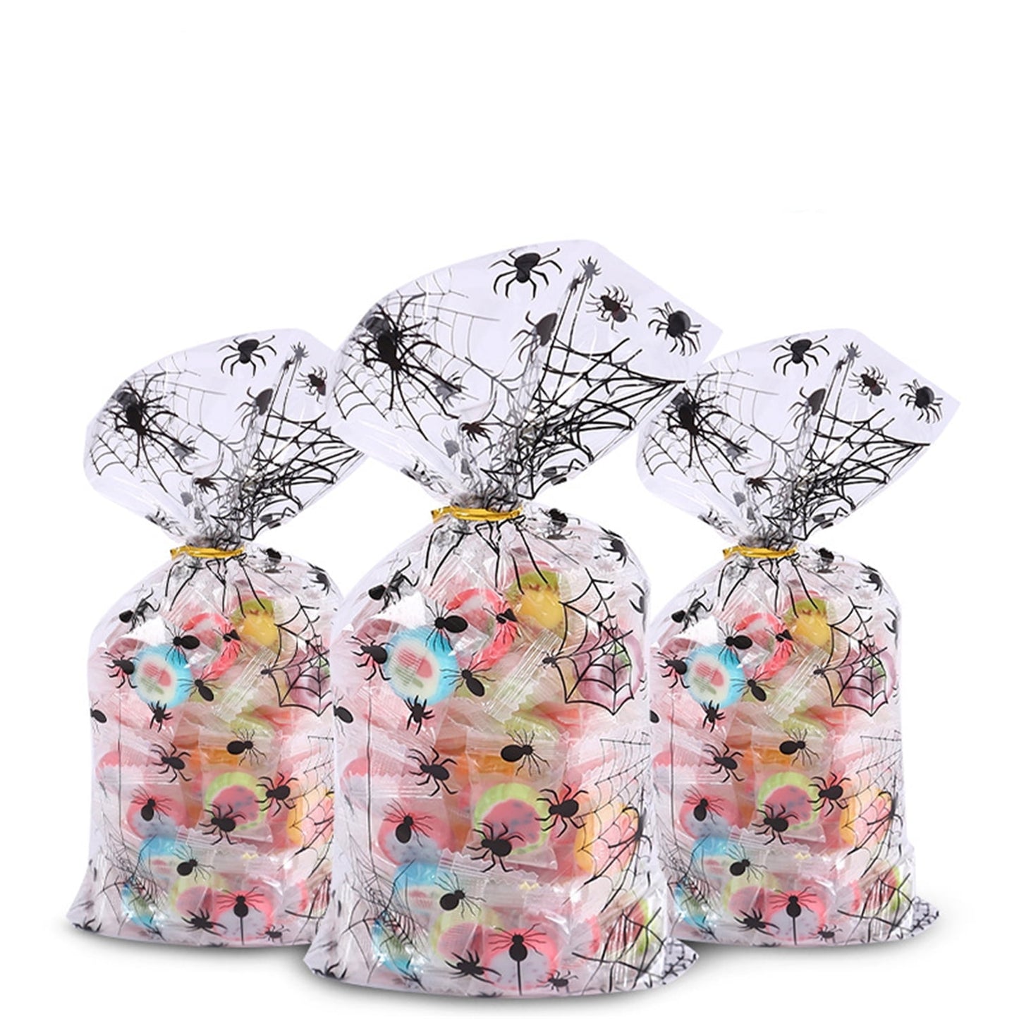 TETOU 50Pcs Halloween Cellophane Treat Bags, 4.92*10.93" Multi Color Candy Bags Bats Pumpkin and Witch Halloween Goody Bags with Twist Ties for Snacks Cookies Packing Halloween Party Favor