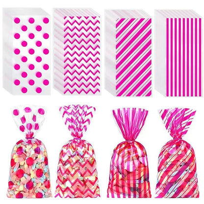 TETOU 50pcs Candy Treat Bags Plastic Cellophane Bags Goodie Bag with Twist Ties for Snack Packing Party Favor Supplies