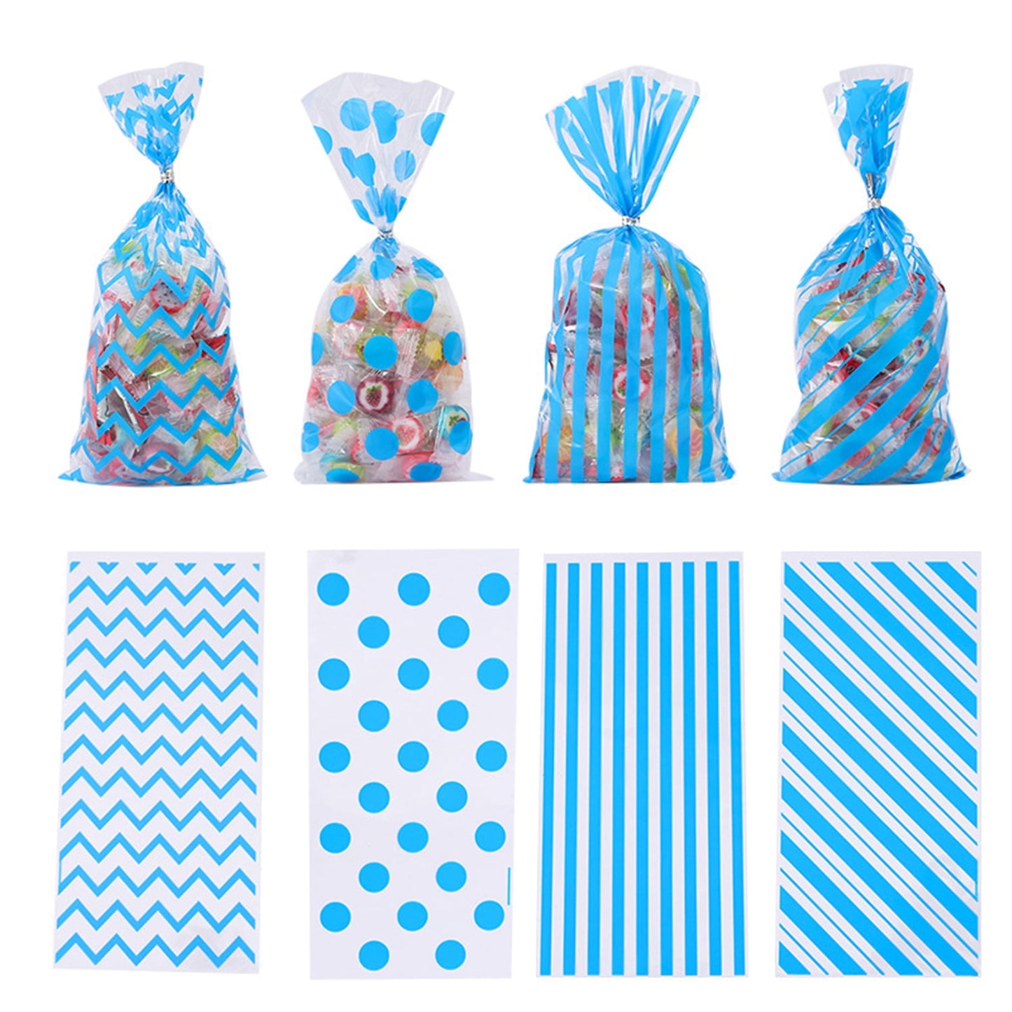 TETOU 50pcs Candy Treat Bags Plastic Cellophane Bags Goodie Bag with Twist Ties for Snack Packing Party Favor Supplies
