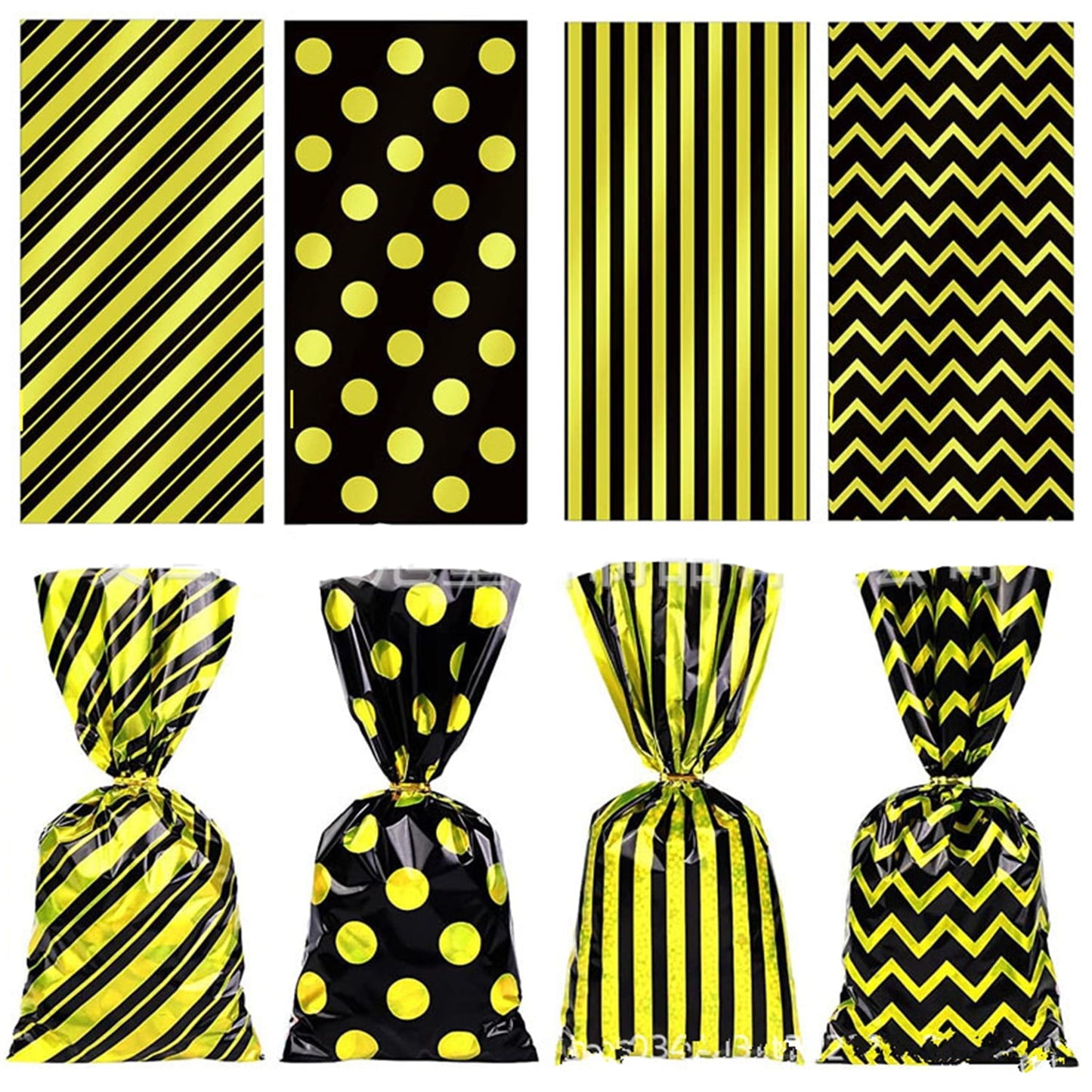 TETOU 50pcs Candy Treat Bags Plastic Cellophane Bags Goodie Bag with Twist Ties for Snack Packing Party Favor Supplies