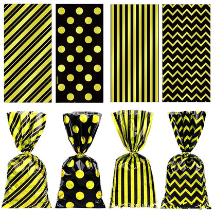 TETOU 50pcs Candy Treat Bags Plastic Cellophane Bags Goodie Bag with Twist Ties for Snack Packing Party Favor Supplies