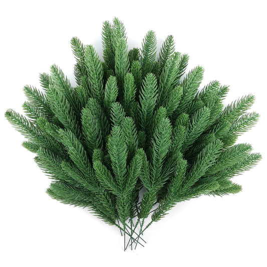 TETOU 50pcs Christmas Artificial Norfolk Pine Branches Green Cedar Sprigs Needle Garland DIY Wreath Home Decor