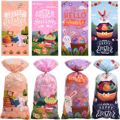 TETOU 50pcs Easter Candy Treat Bags Bunny Chick Rabbit Cellophane Cookie Gift Bags Easter Party Favor Supplies