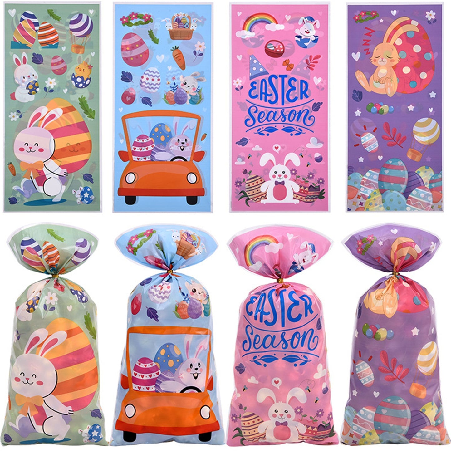 TETOU 50pcs Easter Candy Treat Bags Bunny Chick Rabbit Cellophane Cookie Gift Bags Easter Party Favor Supplies