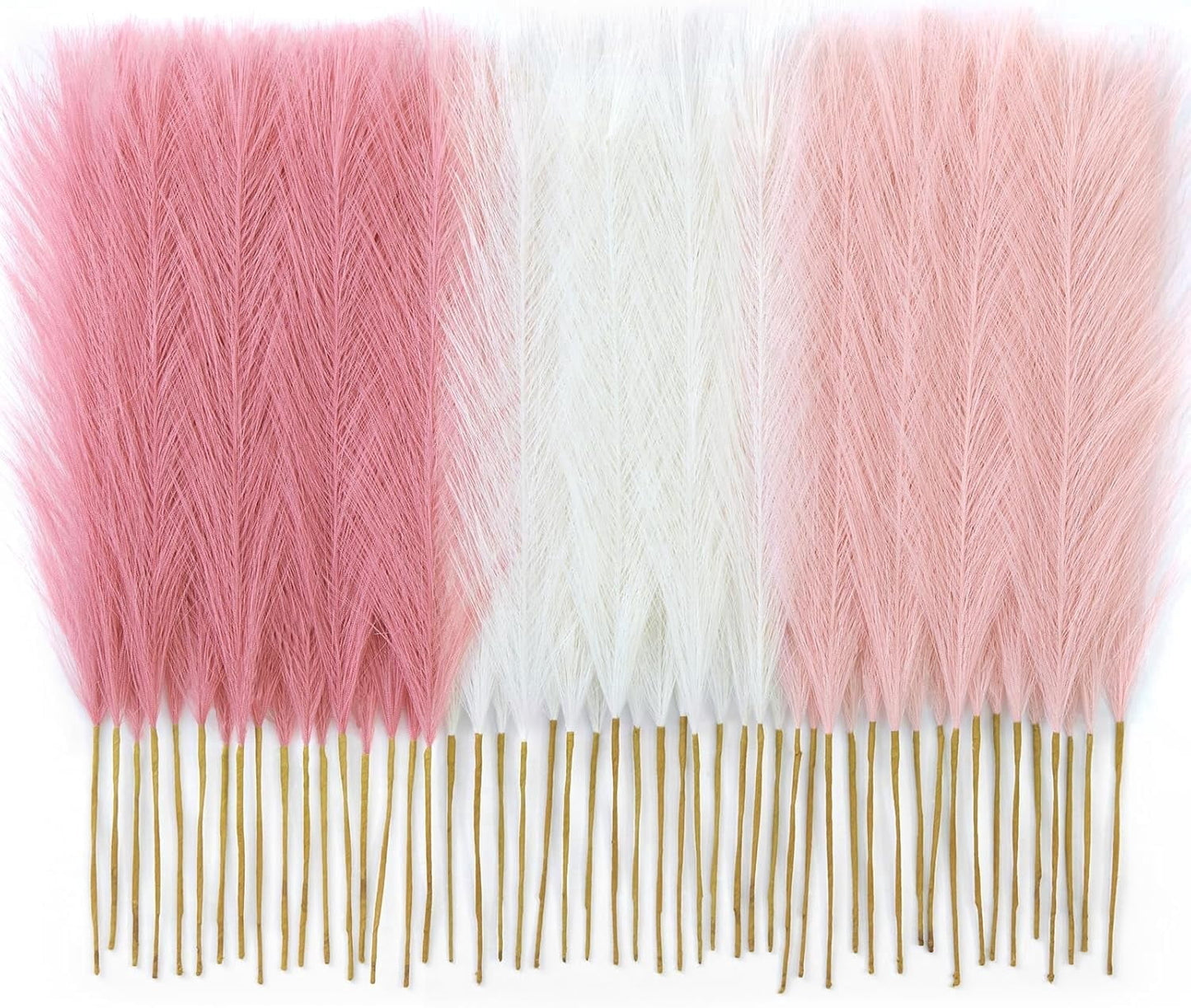 TETOU 50pcs Pampas Grass,17in Artificial Fluffy Vase Filler Flower Arrangement for Home Room Birthday Bathroom Party Wedding Boho Decoration(Blush & Cream & Pink)