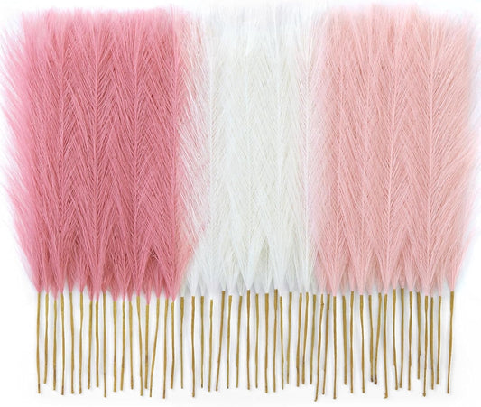 TETOU 50pcs Pampas Grass,17in Artificial Fluffy Vase Filler Flower Arrangement for Home Room Birthday Bathroom Party Wedding Boho Decoration(Blush & Cream & Pink)