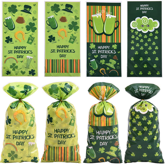 TETOU 50pcs St. Patrick Candy Treat Bags Cellophane Gift Snack Bag with Ties Party Favor Supplies
