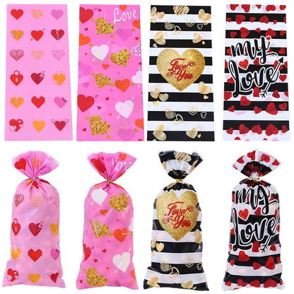 TETOU 100pcs Valentine's Day Candy Treat Bags Cellophane Gift Snack Bag with Ties Party Favor Supplies