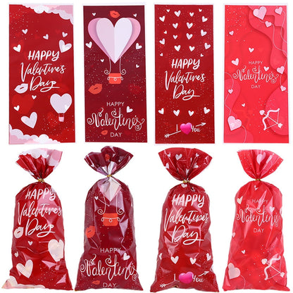 TETOU 100pcs Valentine's Day Candy Treat Bags Cellophane Gift Snack Bag with Ties Party Favor Supplies