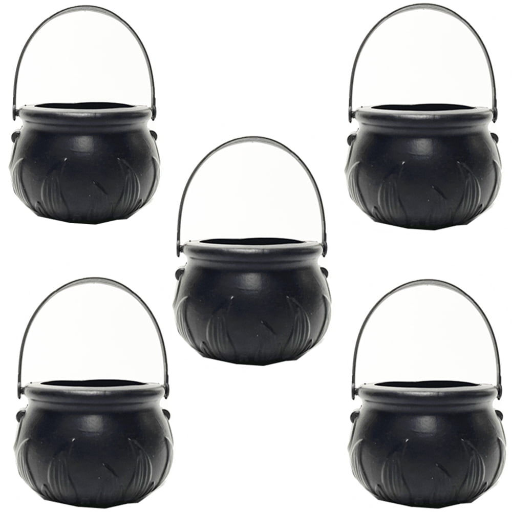 TETOU 3Pcs Mini Candy Cauldron Kettles, Plastic Hallowe'en Candy Bucket Witch's Cauldron Trick or Treat for St. Patrick's Day Hallowe'en Decoration and Kid Birthday Party Favors - Flame, Black, 1L+2S