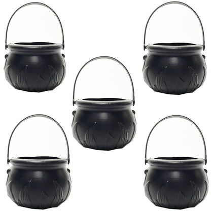 TETOU 3Pcs Mini Candy Cauldron Kettles, Plastic Hallowe'en Candy Bucket Witch's Cauldron Trick or Treat for St. Patrick's Day Hallowe'en Decoration and Kid Birthday Party Favors - Flame, Black, 1L+2S