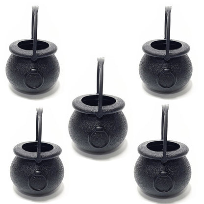 TETOU 3Pcs Mini Candy Cauldron Kettles, Plastic Hallowe'en Candy Bucket Witch's Cauldron Trick or Treat for St. Patrick's Day Hallowe'en Decoration and Kid Birthday Party Favors - Flame, Black, 1L+2S