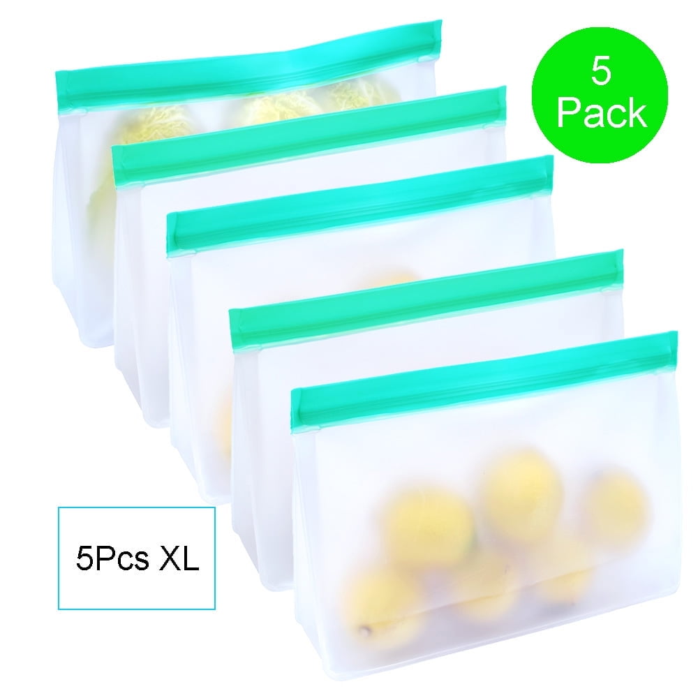 TETOU Stand Up Reusable Silicone Bag, Leakproof Ziplock Food Storage Bags PEVA Freezer Bags for Sandwich Snack Vegetable Meat Cheese Lunch Marinate Food Travel