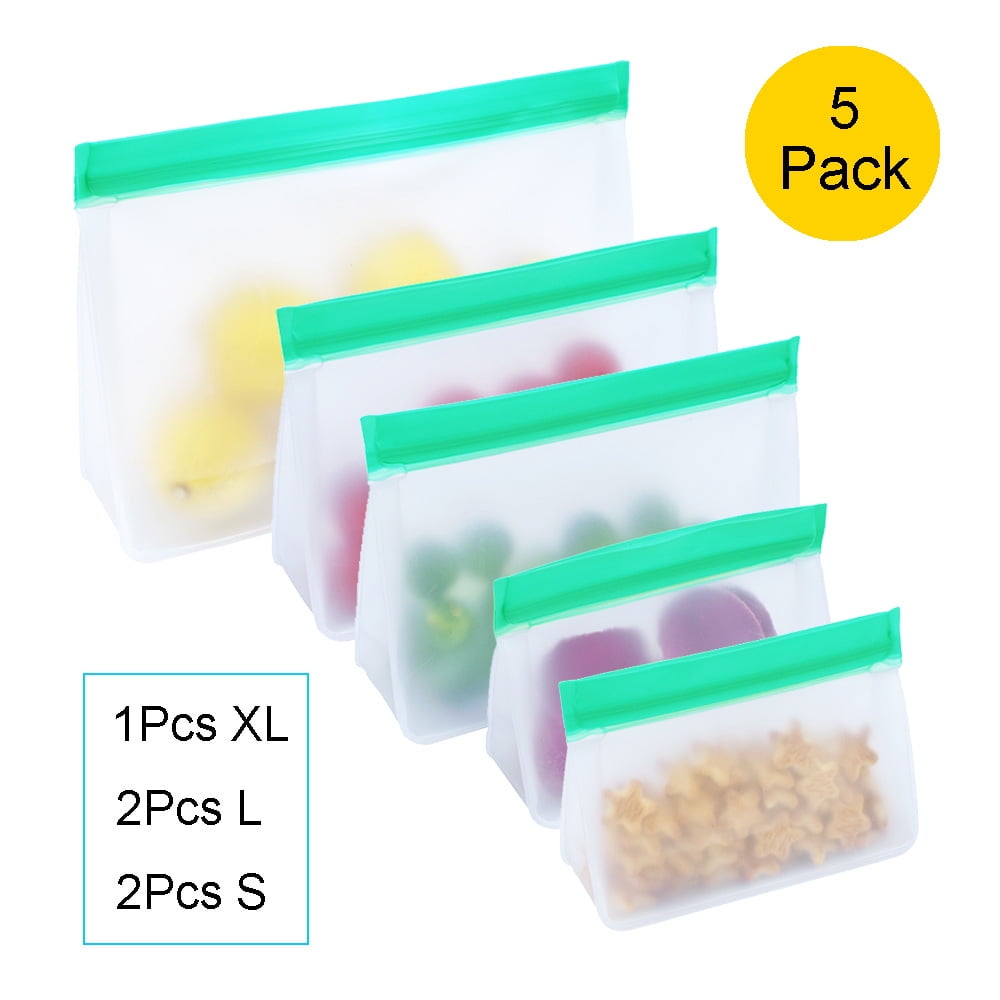 TETOU Stand Up Reusable Silicone Bag, Leakproof Ziplock Food Storage Bags PEVA Freezer Bags for Sandwich Snack Vegetable Meat Cheese Lunch Marinate Food Travel