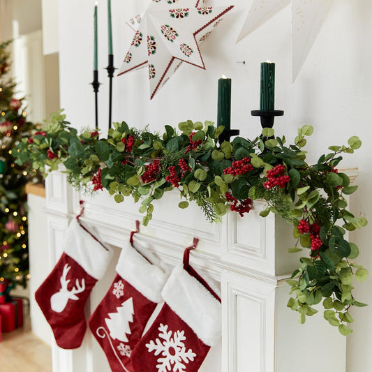 TETOU 6.3ft Christmas Garland Artificial Pine Cypress Eucalyptus Berries Greenery Garland Holiday Decor