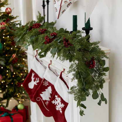 TETOU 6.3ft Christmas Garland Artificial Pine Cypress Eucalyptus Berries Greenery Garland Holiday Decor