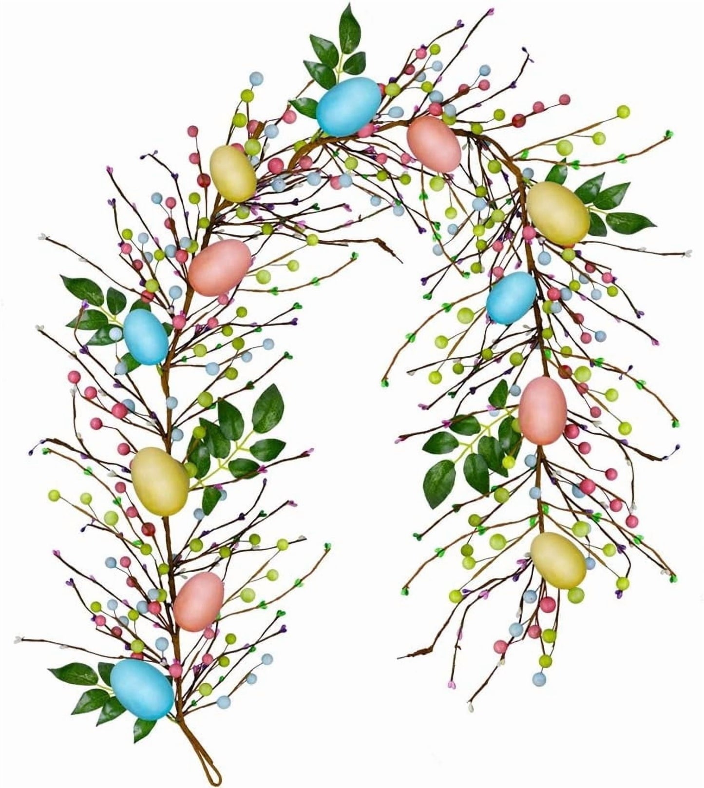 TETOU 6 FT Easter Egg and Mixed Berry Garland, Hanging Rustic Pastel Spring Easter Decor,Artificial Easter Garland for Indoor Outdoor Home Fireplace Party Door Decoration