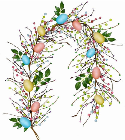 TETOU 6 FT Easter Egg and Mixed Berry Garland, Hanging Rustic Pastel Spring Easter Decor,Artificial Easter Garland for Indoor Outdoor Home Fireplace Party Door Decoration