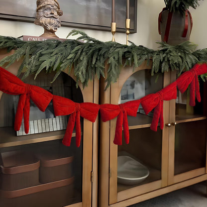 TETOU 6 Ft Christmas Bow Garland ,Red Velvet Bow Garland Banner for Christmas Tree Mantel Fireplace Shelf Cabinet Stand Door Window Frame Home Porch Indoor Holiday Valentines Decoration