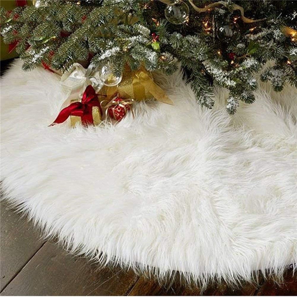 TETOU 60in Christmas Tree Skirt, Faux Fur White Tree Skirt, Soft Plush Tree Skirt for Christmas Decoration Xmas Tree Decor Holiday Gifts Merry Christmas Party