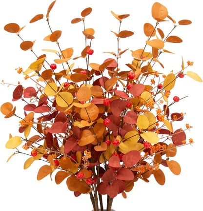 TETOU 6Pcs Fall Artificial Eucalyptus Stems,24In Fake Faux Eucalyptus Leaves Branche Plants for Home Floral Arrangement Vase Filler Party Thanksgiving Halloween Decoration