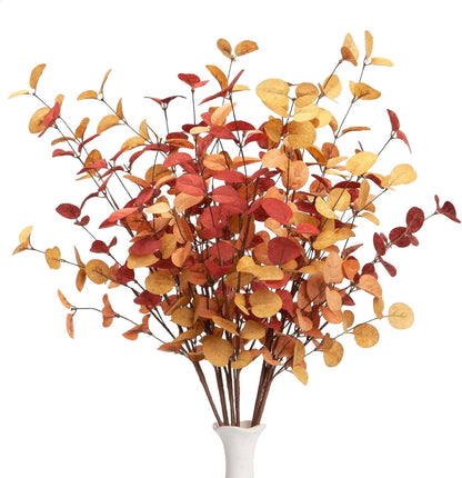 TETOU 6Pcs Fall Artificial Eucalyptus Stems,24In Fake Faux Eucalyptus Leaves Branche Plants for Home Floral Arrangement Vase Filler Party Thanksgiving Halloween Decoration