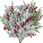 TETOU 6Pcs Christmas Cedar Picks with Red Berries, Artificial Snow Frosted Pine Branches, Christmas Greenery Stems for Christmas Tree Wreath Floral Arrangement Vase Winter Holiday Decor